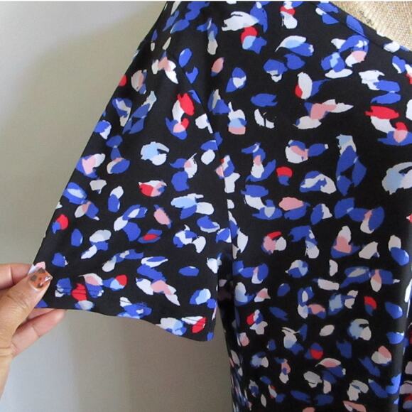 Roaman’s Abstract Print Midi Dress 14/16 V-Neck Short Sleeve A-Line Stretch - Picture 16 of 17